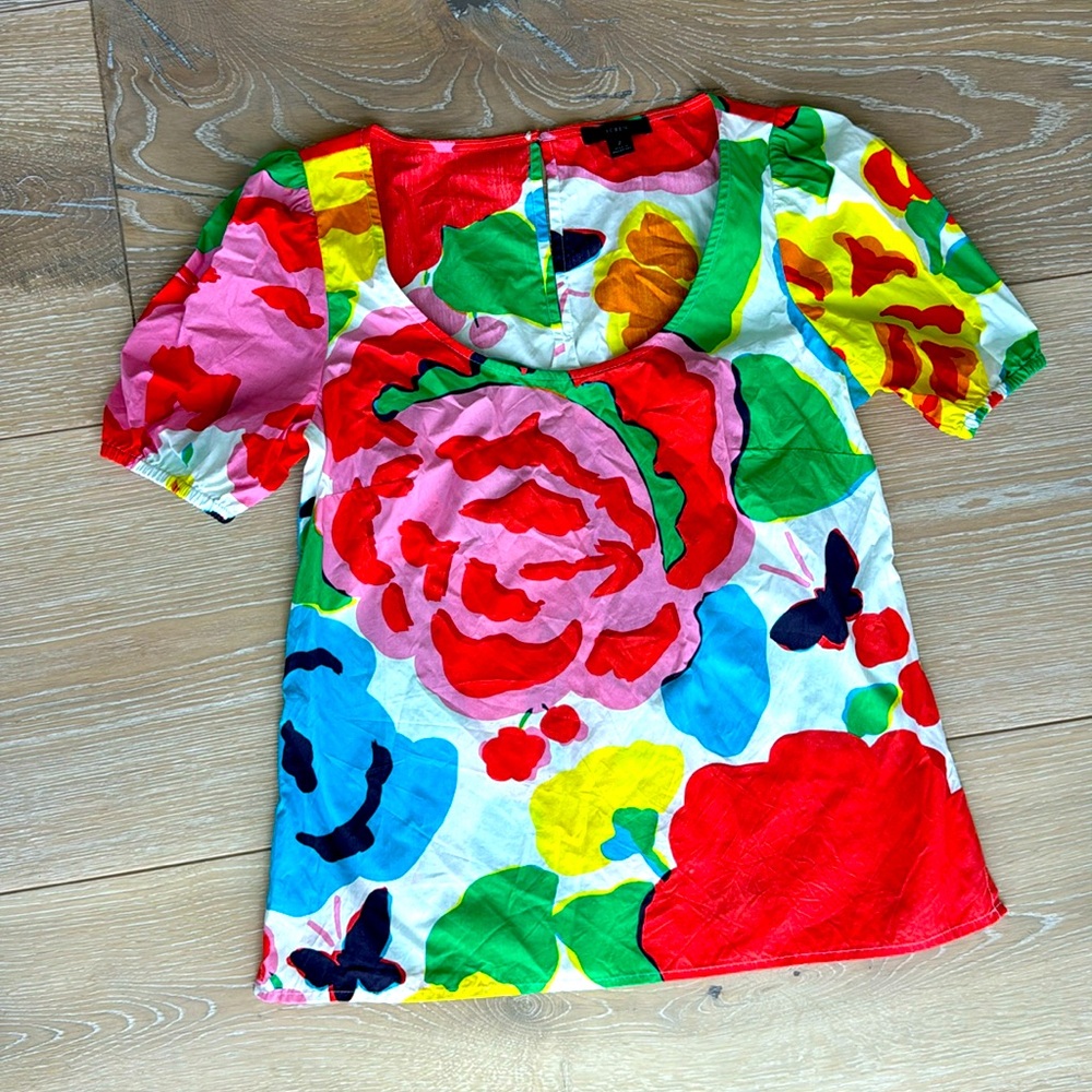 J.Crew, colorful, puff sleeve top, size 2